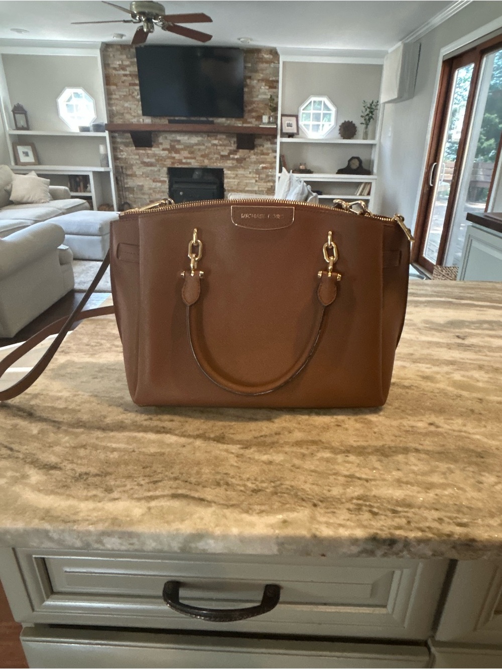Michael Kors Chestnut Brown Leather Satchel with Gold Hardware
